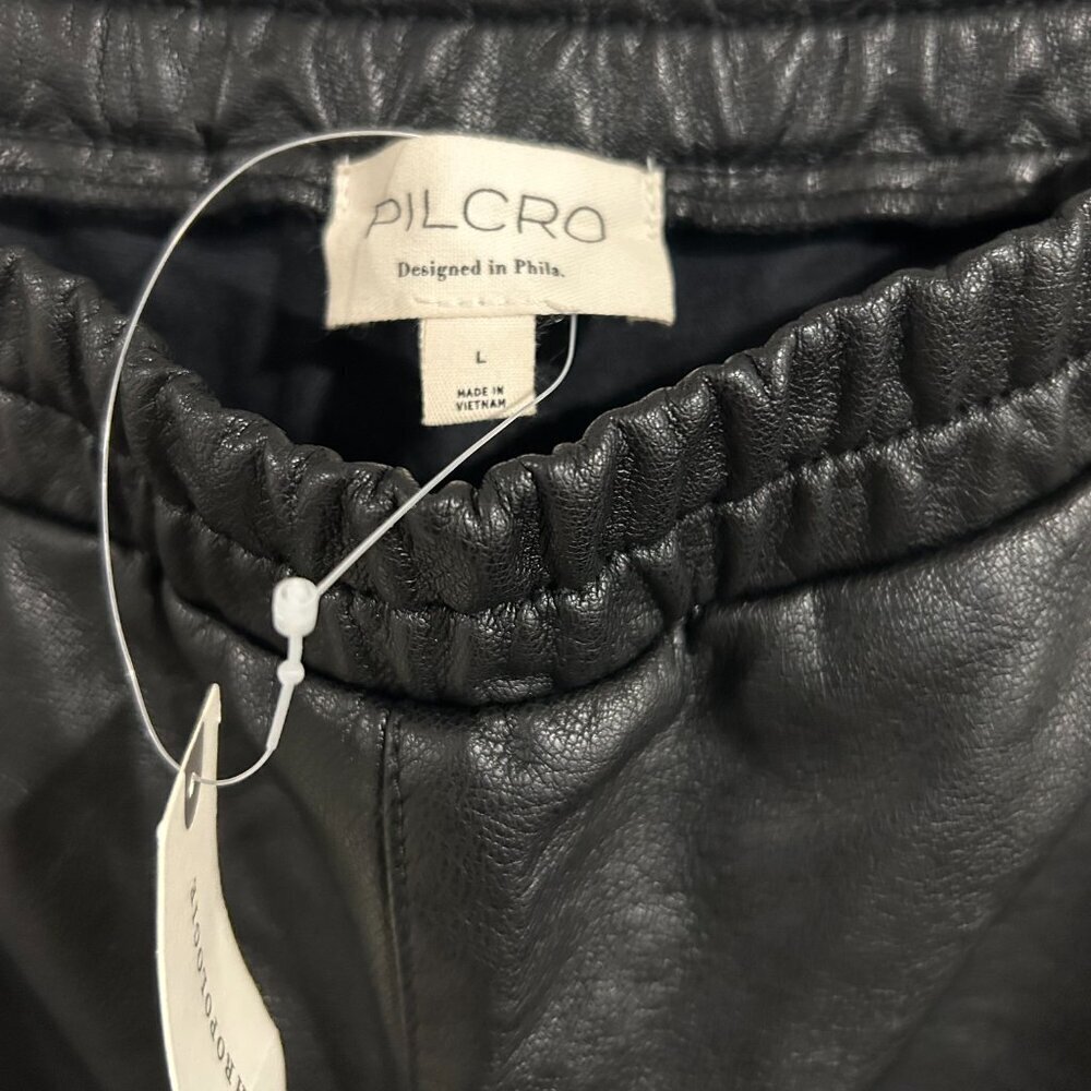 Pilcro The Izzie Relaxed Pull-On Barrel Pants Faux Leather in Black Size L - Picture 4 of 7